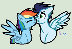 Size: 398x274 | Tagged: artist needed, source needed, safe, edit, rainbow dash, soarin', pegasus, pony, g4, cropped, duo, female, gray background, male, mare, ship:soarindash, shipping, simple background, stallion, straight