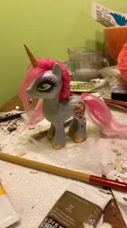 Size: 1079x1920 | Tagged: safe, oc, oc only, oc:casino, pony, unicorn, colored hooves, colored horn, craft, customized toy, female, horn, irl, mare, paint, photo, thick eyelashes, toy