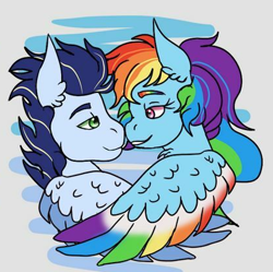 Size: 418x416 | Tagged: artist needed, source needed, safe, rainbow dash, soarin', pegasus, pony, g4, female, male, ship:soarindash, shipping, straight