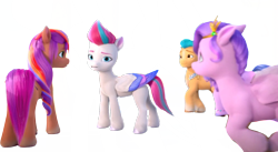 Size: 1280x700 | Tagged: safe, edit, edited screencap, editor:dracoawesomeness, screencap, hitch trailblazer, pipp petals, sunny starscout, zipp storm, earth pony, pegasus, pony, g5, background removed, episode needed, female, male, mare, not a vector, simple background, stallion, transparent background