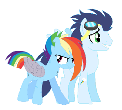 Size: 585x528 | Tagged: artist needed, source needed, safe, rainbow dash, soarin', pegasus, pony, g4, female, male, ship:soarindash, shipping, simple background, straight, white background