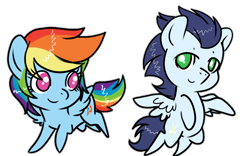 Size: 768x480 | Tagged: safe, artist:rannarbananar, edit, rainbow dash, soarin', pegasus, pony, g4, cropped, female, male, ship:soarindash, shipping, straight