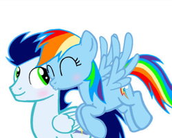 Size: 415x332 | Tagged: artist needed, source needed, safe, rainbow dash, soarin', pegasus, pony, g4, cute, dashabetes, female, heartwarming, male, ship:soarindash, shipping, simple background, straight, white background