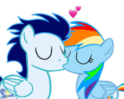 Size: 413x331 | Tagged: artist needed, source needed, safe, rainbow dash, soarin', pegasus, pony, g4, cute, dashabetes, female, heartwarming, male, ship:soarindash, shipping, simple background, straight, white background