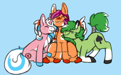 Size: 800x500 | Tagged: safe, artist:diurnalcritters, oc, oc only, oc:donut sprinkle, oc:summer rain, earth pony, pegasus, pony, unicorn, female, mare