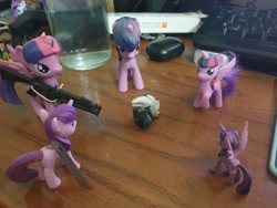 Size: 4032x3024 | Tagged: safe, grubber, twilight sparkle, alicorn, unicorn, g4, my little pony: the movie, figure, gun, multeity, razor blade, sparkle sparkle sparkle, toy, twilight sparkle (alicorn), weapon