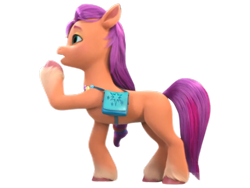 Size: 800x600 | Tagged: safe, edit, edited screencap, editor:dracoawesomeness, screencap, sunny starscout, earth pony, pony, g5, background removed, concave belly, episode needed, female, mane stripe sunny, mare, not a vector, satchel, side view, simple background, slender, solo, thin, transparent background, unshorn fetlocks