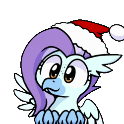 Size: 500x500 | Tagged: safe, artist:sugar morning, oc, oc only, oc:ocean breeze (savygriffs), classical hippogriff, hippogriff, animated, christmas, commission, cute, floppy ears, hat, hippogriff oc, holiday, oceanbetes, santa hat, simple background, solo, transparent background, ych result