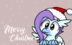 Size: 800x500 | Tagged: safe, artist:sugar morning, oc, oc only, oc:ocean breeze (savygriffs), classical hippogriff, hippogriff, animated, christmas, floppy ears, gif, hat, hippogriff oc, holiday, merry christmas, oceanbetes, santa hat, simple background, solo, text