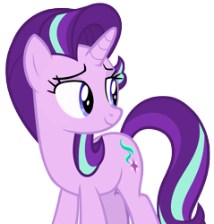 Size: 9067x9469 | Tagged: safe, artist:andoanimalia, edit, edited screencap, screencap, starlight glimmer, pony, unicorn, g4, to change a changeling, absurd resolution, cyan hair, cyan mane, cyan tail, female, looking away, looking back, looking right, mare, multicolored hair, multicolored mane, multicolored tail, not a vector, purple eyes, purple hair, purple mane, purple tail, simple background, smiling, solo, tail, transparent background, vector