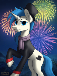 Size: 2250x3000 | Tagged: safe, artist:dash wang, pony, unicorn, clothes, fireworks, hat, high res, male