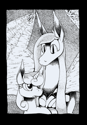 Size: 892x1280 | Tagged: safe, artist:darkhestur, oc, oc only, bat pony, undead, unicorn, vampire, vampony, bat pony oc, black and white, clothes, grayscale, horn, ink, jacket, leather, leather jacket, monochrome, spread wings, stalker, stalking, traditional art, unicorn oc, wings