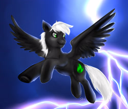 Size: 3500x3000 | Tagged: artist needed, safe, oc, oc:shadow flare, pegasus, blind eye, flying, high res, lightning, male, scar