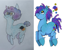 Size: 2047x1609 | Tagged: safe, artist:universalheart, oc, oc only, unnamed oc, earth pony, pony, comparison, digital art, earth pony oc, solo, starry eyes, traditional art, wingding eyes