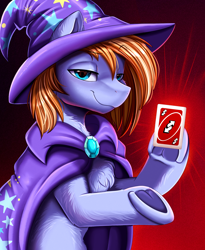 Size: 2446x2984 | Tagged: safe, artist:pridark, oc, oc only, earth pony, pony, cape, chest fluff, clothes, frog (hoof), hat, high res, male, meme, playing card, solo, stallion, trixie's cape, trixie's hat, underhoof, uno, uno reverse card