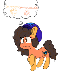 Size: 828x998 | Tagged: source needed, safe, artist:mildedmir, oc, oc only, oc:robertapuddin, oc:sour dough, earth pony, pony, beanie, blushing, cute, fusion, hat, sourberta doughdin, transformation