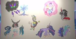 Size: 1184x612 | Tagged: safe, applejack, cozy glow, discord, fluttershy, grogar, king sombra, lord tirek, pinkie pie, princess celestia, princess luna, queen chrysalis, rainbow dash, rarity, tree of harmony, twilight sparkle, alicorn, g4, hello pinkie pie, season 9, the beginning of the end, the last problem, drawing, female, former queen chrysalis, legion of doom, mane six, older, older twilight, older twilight sparkle (alicorn), princess twilight 2.0, royal sisters, siblings, sisters, traditional art, twilight sparkle (alicorn)