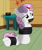 Size: 2000x2377 | Tagged: safe, artist:cardshark777, sweetie belle, pony, unicorn, g4, blank flank, bondage, bound and gagged, cabinet, captive, clubhouse, digital art, duct tape, female, filly, flower, foal, gag, helpless, high res, horn, horn ring, looking offscreen, looking up, magic suppression, ring, scared, shading, sitting, solo, tape, tape bondage, tape gag, tied up, vase, wip