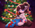 Size: 4096x3376 | Tagged: safe, artist:airiniblock, oc, oc only, oc:leesas, oc:littlepip, pony, unicorn, fallout equestria, christmas, christmas tree, gift art, happy new year, holiday, present, tree