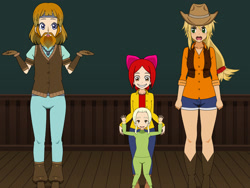 Size: 2000x1500 | Tagged: safe, apple bloom, applejack, granny smith, rockhoof, human, g4, age regression, humanized, kisekae, younger