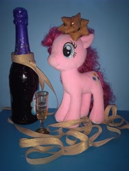 Size: 3120x4160 | Tagged: safe, photographer:hollyn, pinkie pie, g4, 2024, bottle, glass, happy new year, holiday, irl, new year, new year 2024, photo, plushie