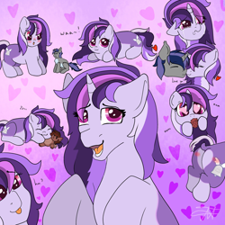 Size: 2160x2160 | Tagged: safe, artist:deadsmoke, oc, oc only, oc:autumn rosewood, oc:dreaming bell, oc:dreaming star, bat pony, bat pony unicorn, hybrid, pegasus, unicorn, blushing, brother and sister, bust, butt, chibi, commission, female, heart butt, high res, horn, male, mare, plushie, portrait, raspberry, siblings, smiling, stallion, tongue out, two toned coat, ych result