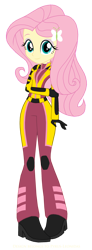 Size: 1214x3312 | Tagged: safe, artist:pyrus-leonidas, color edit, edit, fluttershy, equestria girls, g4, clothes, colored, looking at you, simple background, smiling, solo, spacesuit, standing, transparent background, ultra galaxy mega monster battle, uniform
