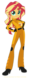 Size: 1024x2712 | Tagged: safe, color edit, edit, sunset shimmer, equestria girls, g4, clothes, colored, female, gloves, hand on hip, looking at you, simple background, solo, spacesuit, transparent background, ultra galaxy mega monster battle, uniform