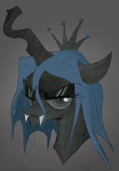 Size: 2712x3880 | Tagged: safe, artist:notsafeforsanity, queen chrysalis, changeling, changeling queen, g4, bust, digital art, fangs, high res, looking at you, portrait, solo
