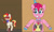 Size: 827x498 | Tagged: safe, artist:thebronypony123, apple bloom, pinkie pie, sunset shimmer, earth pony, pony, robot, robot pony, unicorn, g4, female, filly, five nights at freddy's, five nights at freddy's: security breach, five nights at pinkie's, foal, knife, mare, weapon