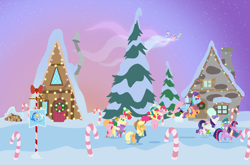 Size: 7560x4990 | Tagged: safe, anonymous artist, alice the reindeer, apple bloom, applejack, aurora the reindeer, big macintosh, bori the reindeer, fluttershy, pinkie pie, rainbow dash, rarity, scootaloo, spike, sweetie belle, twilight sparkle, oc, oc:late riser, alicorn, deer, dragon, earth pony, pegasus, pony, reindeer, unicorn, series:fm holidays, series:hearth's warming advent calendar 2023, g4, absurd resolution, advent calendar, alternate hairstyle, baby, baby pony, book, bookhorse, boots, candy, candy cane, christmas, christmas lights, christmas wreath, clothes, colt, cutie mark crusaders, dragons riding ponies, earmuffs, eyes closed, female, filly, flag of equestria, flying, foal, food, grin, group, grove of the gift givers, hat, hearth's warming, holding a pony, holding hooves, holiday, jacket, lineless, male, mane seven, mane six, mare, mittens, neck hug, offspring, open mouth, open smile, parent:big macintosh, parent:fluttershy, parents:fluttermac, pointy ponies, ponies riding ponies, pronking, reading, riding, scarf, ship:fluttermac, shipping, shoes, short mane, sleeping, smiling, snow, snowpony, spike riding twilight, stallion, straight, striped scarf, sunset, sweater, the gift givers, twilight sparkle (alicorn), winter outfit, wreath
