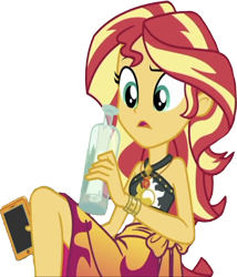 Size: 2158x2520 | Tagged: safe, edit, edited screencap, editor:homersimpson1983, screencap, sunset shimmer, human, equestria girls, g4, background removed, belly, bikini, bottle, cellphone, clothes, female, geode of empathy, high res, magical geodes, message, midriff, not a vector, phone, simple background, smartphone, solo, swimsuit, transparent background