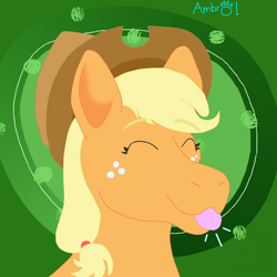 Size: 1920x1920 | Tagged: safe, artist:batpony, applejack, earth pony, pony, g4, :p, abstract background, applejack's hat, cowboy hat, cute, digital art, eyes closed, hat, jackabetes, solo, tongue out