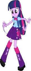 Size: 481x1080 | Tagged: safe, edit, edited screencap, editor:homersimpson1983, screencap, twilight sparkle, human, equestria girls, g4, my little pony equestria girls, background removed, backpack, blouse, bowtie, clothes, female, hair, looking down, not a vector, puffy sleeves, raised leg, simple background, skirt, solo, spread arms, teenager, transparent background, walking, wobbling