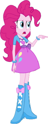 Size: 423x1080 | Tagged: safe, edit, edited screencap, editor:homersimpson1983, screencap, pinkie pie, human, equestria girls, g4, my little pony equestria girls, background removed, boots, bowtie, bracelet, clothes, female, hair, jewelry, not a vector, open mouth, pointing, shirt, shoes, simple background, skirt, solo, teenager, transparent background, vest