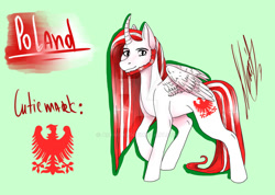 Size: 750x535 | Tagged: safe, artist:aoi-maxi, alicorn, pony, beard, facial hair, green background, male, nation ponies, poland, ponified, simple background, solo, stallion