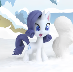 Size: 1278x1256 | Tagged: safe, rarity, pony, g4.5, my little pony: stop motion short, snow pony contest (short), cropped, cute, open mouth, shocked, snow, solo