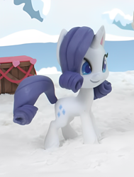 Size: 1092x1446 | Tagged: safe, edited screencap, screencap, rarity, pony, g4.5, my little pony: stop motion short, snow pony contest (short), cropped, cute, ice, lake, smiling, snow, solo, water
