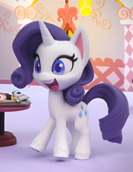 Size: 1282x1648 | Tagged: safe, screencap, rarity, pony, g4.5, my little pony: stop motion short, rarity's paintful pony portrait, carousel boutique, cropped, cute, happy, open mouth, paint, paintbrush, solo, teeth