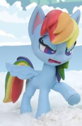 Size: 494x754 | Tagged: safe, edit, screencap, rainbow dash, pegasus, pony, g4.5, my little pony: stop motion short, snow pony contest (short), angry, cropped, cute, snow, solo