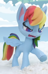 Size: 494x754 | Tagged: safe, edit, screencap, rainbow dash, pegasus, pony, g4, g4.5, my little pony: stop motion short, snow pony contest (short), angry, cropped, cute, snow, solo