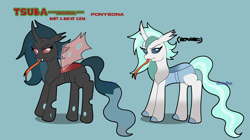 Size: 6068x3392 | Tagged: safe, artist:cookie-ruby, oc, oc only, changeling, blue background, changeling oc, digital art, ponysona, red changeling, reference sheet, simple background, solo