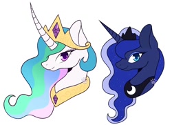 Size: 1080x780 | Tagged: safe, artist:angstsuccer, princess celestia, princess luna, alicorn, pony, g4, bust, curved horn, cute, cutelestia, duo, female, horn, lunabetes, mare, profile, royal sisters, siblings, simple background, sisters, white background