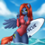 Size: 3000x3000 | Tagged: safe, artist:yutakira92, oc, oc only, oc:heat sink, pegasus, anthro, breasts, cleavage, clothes, commission, eye clipping through hair, eyebrows, eyebrows visible through hair, female, high res, legs in the water, legs together, looking at you, one-piece swimsuit, partially submerged, peace sign, red swimsuit, smiling, solo, spread wings, swimsuit, unzipped, water, wetsuit, wings, ych result