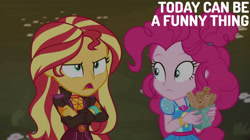 Size: 1920x1078 | Tagged: safe, edit, edited screencap, editor:quoterific, screencap, pinkie pie, sunset shimmer, equestria girls, equestria girls specials, g4, my little pony equestria girls: better together, my little pony equestria girls: sunset's backstage pass