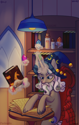 Size: 2400x3800 | Tagged: safe, artist:cursed soul, artist:filya, artist:pavlyusha, artist:piskun!, star swirl the bearded, pony, unicorn, g4, book, bookshelf, collaboration, high res, solo, stars