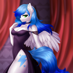 Size: 3500x3500 | Tagged: safe, artist:yutakira92, oc, oc only, oc:oceana ice, pegasus, anthro, breasts, choker, cleavage, clothes, dress, female, high res, solo, wings