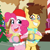 Size: 1024x1024 | Tagged: safe, artist:1mber_angul, pinkie pie, oc, oc:vick, earth pony, pony, g4, christmas, cider, clothes, holiday, present, scarf, sugarcube corner, tree, vest