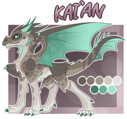 Size: 1962x1832 | Tagged: safe, artist:chvrchgrim, oc, oc:kai'an, dragon, claws, color palette, concave belly, countershading, dragon oc, drake, horns, non-pony oc, one wing out, quadrupedal, reference sheet, sharp teeth, slender, solo, spikes, spread wings, teeth, thin, wings