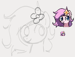 Size: 625x474 | Tagged: safe, artist:dotkwa, oc, oc only, oc:kayla, earth pony, pony, bust, female, filly, flower, flower in hair, foal, gradient background, sketch, solo